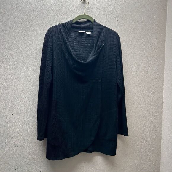 Chico’s Zenergy Black Waffle Knit Cowl Neck Pullover Sweater Top SZ 0 / Small - Picture 1 of 6
